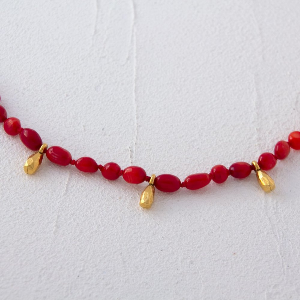 Red Coral + Gold 3 Drop Necklace